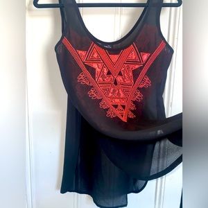Super cute black top/tank, embroidered pink design